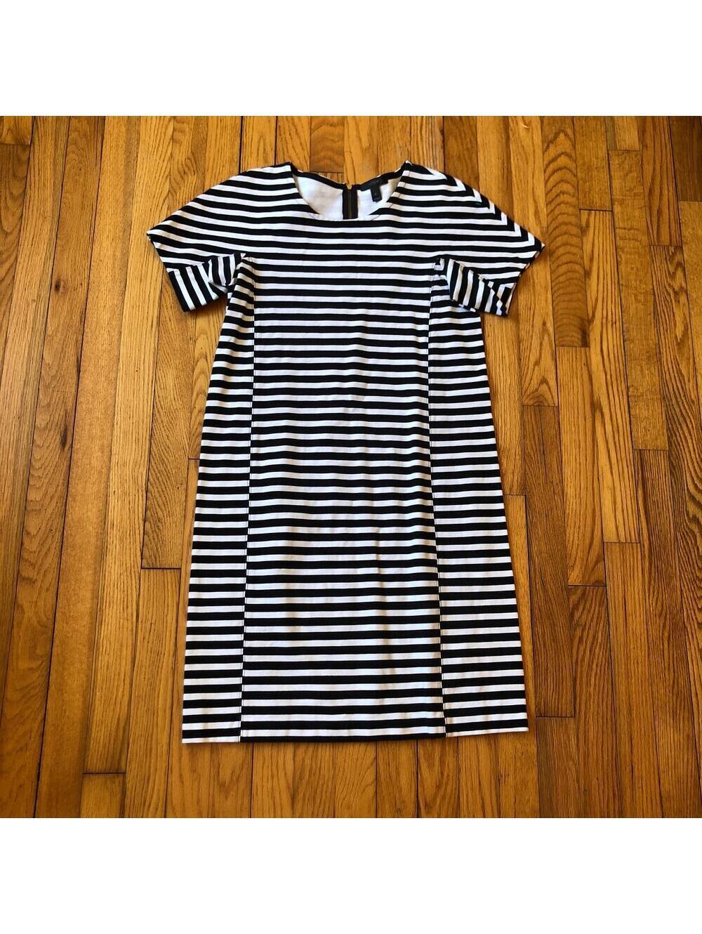 J. Crew NWOT Women's Short Sleeve Black White Striped Cotton Tunic Dress Size S
